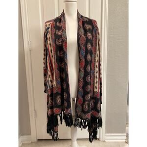 Anthropologie Guinevere Vinalhaven Cardigan S Merino Wool Paisley Fringe Shawl